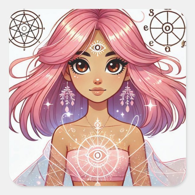 Adesivo Quadrado Folha adesiva de Sonho Rosa Radiante Aura (Frente)