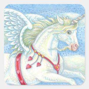 Adesivo Quadrado Folha de Corações Voadores Unicorn PEGASUS STICKER