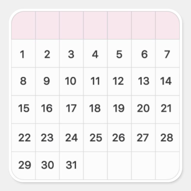 Adesivo Quadrado Folha de fada Calendário Mensal (Frente)