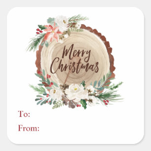 Adesivo Quadrado Folha de fatias de árvore de Natal feliz de/para 