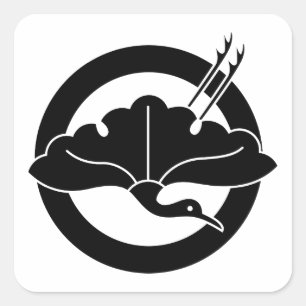 Adesivo Quadrado Folha de ginkgo em forma de grou em círculo