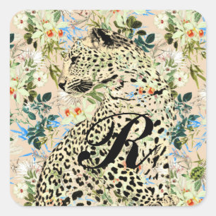 Adesivo Quadrado Folha de impressão do leopardo tropical do Havaí