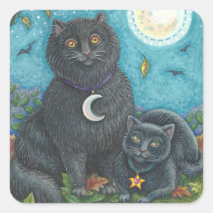 ADESIVO QUADRADO FOLHA DE MEIO PRETO DE GATOS PRETOS