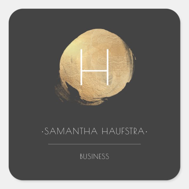 Adesivo Quadrado Folha de Ouro do PixDezines Monograma Faux (Frente)