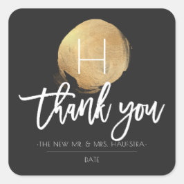 Adesivo Quadrado Folha de Ouro Faux PixDezines Monograma, Obrigado