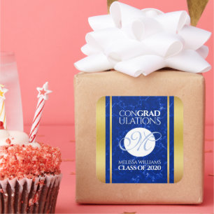 Adesivo Quadrado Folha de ouro marble marble azul de monograma eleg