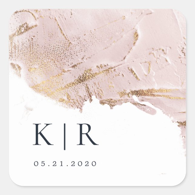 Adesivo Quadrado folha de ouro rosa texturizada Casamento Elegante (Frente)
