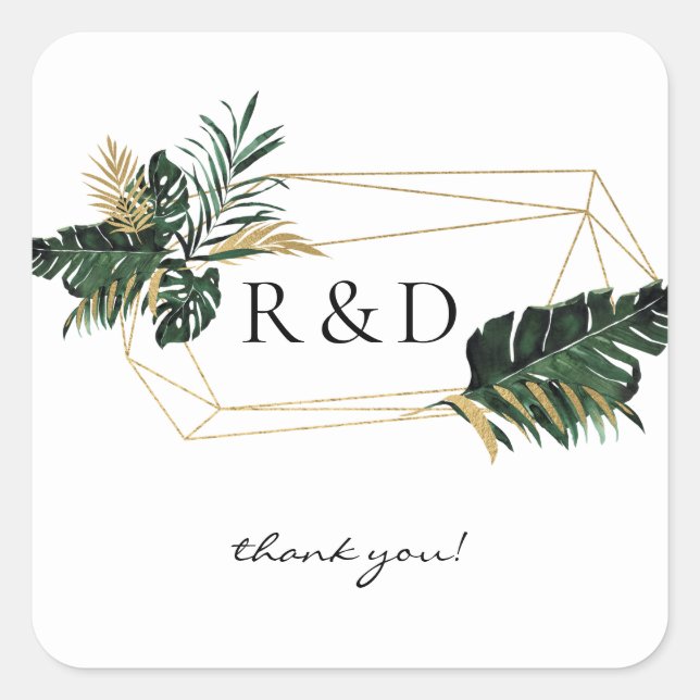 Adesivo Quadrado Folha de Palma Tropical Dourada 2 Monograma - (Frente)