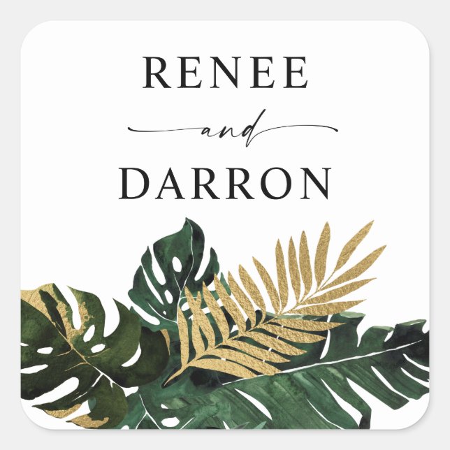 Adesivo Quadrado Folha de Palma Tropical Dourada 4 (Frente)