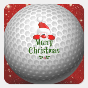 Adesivo Quadrado Folha de Vinheta de Golfe Feliz de Natal