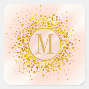 Adesivo Quadrado Folha Dourado ID445 do rosa do monograma dos