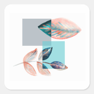 Adesivo Quadrado Folha vermelha ciano