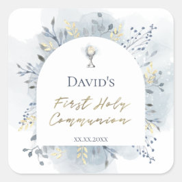 Adesivo Quadrado folhagem aquarela Primeira Comunhão
