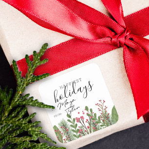 Adesivo Quadrado Folhagem de Feriado de Inverno para e de