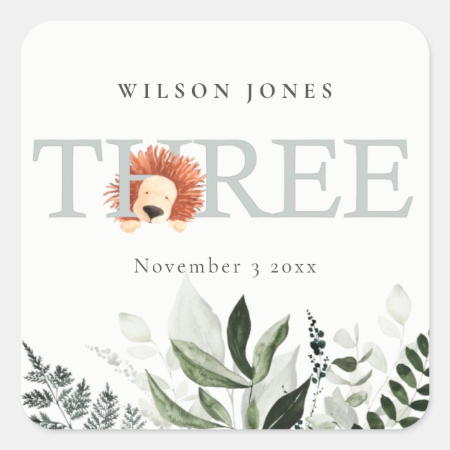 Adesivo Quadrado Folhagem de Leão de Boho Cuja 3ª Festa de aniversá (Frente)