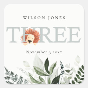 Adesivo Quadrado Folhagem de Leão de Boho Cuja 3ª Festa de aniversá