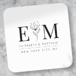 Adesivo Quadrado Folhagem de Monograma Moderno Chic Elegante de Cas<br><div class="desc">Composto de simples quadros revestidos de hetero com script cursivo clássico e tipografia serif. Esses elementos são simples,  eternos e clássicos. Este foi projetado pelo White Paper Birch Co. exclusivo para Zazzle. Disponível aqui: http://www.zazzle.com/store/whitepaperbirch</div>