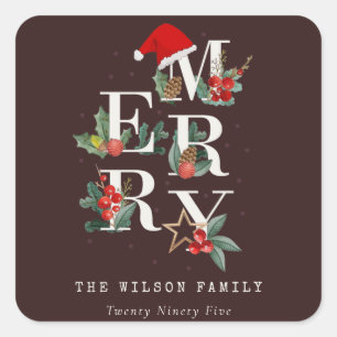 Adesivo Quadrado Folhagem de Natal Marrom Vermelho Verde Branco Fel