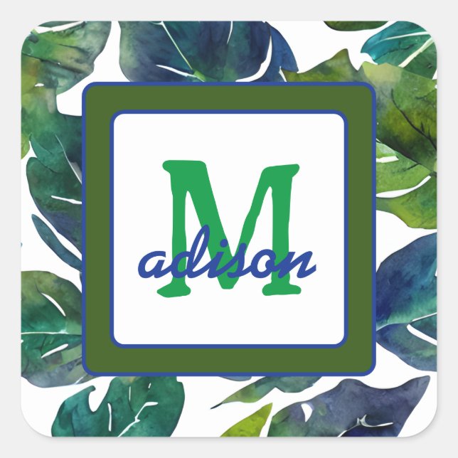 Adesivo Quadrado Folhagem Filodendron Verde Foliage Botânica (Frente)