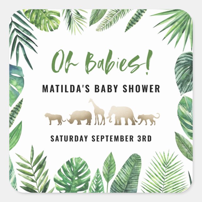 Adesivo Quadrado Folhagem tropical + chá de fraldas de ouro (Frente)