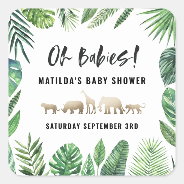 Adesivo Quadrado Folhagem tropical + chá de fraldas de ouro (Frente)