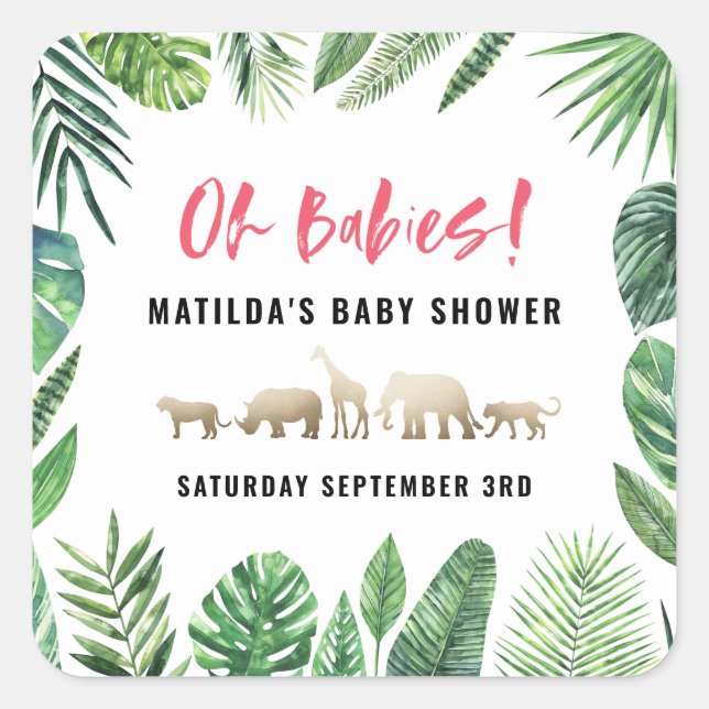 Adesivo Quadrado Folhagem tropical + chá de fraldas de ouro (Frente)