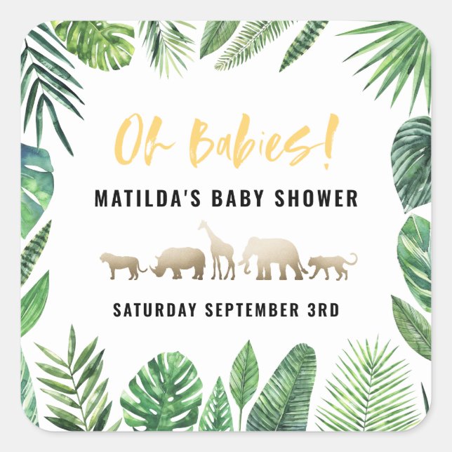 Adesivo Quadrado Folhagem tropical + chá de fraldas de ouro (Frente)