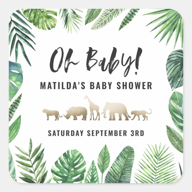 Adesivo Quadrado Folhagem tropical + chá de fraldas de ouro (Frente)