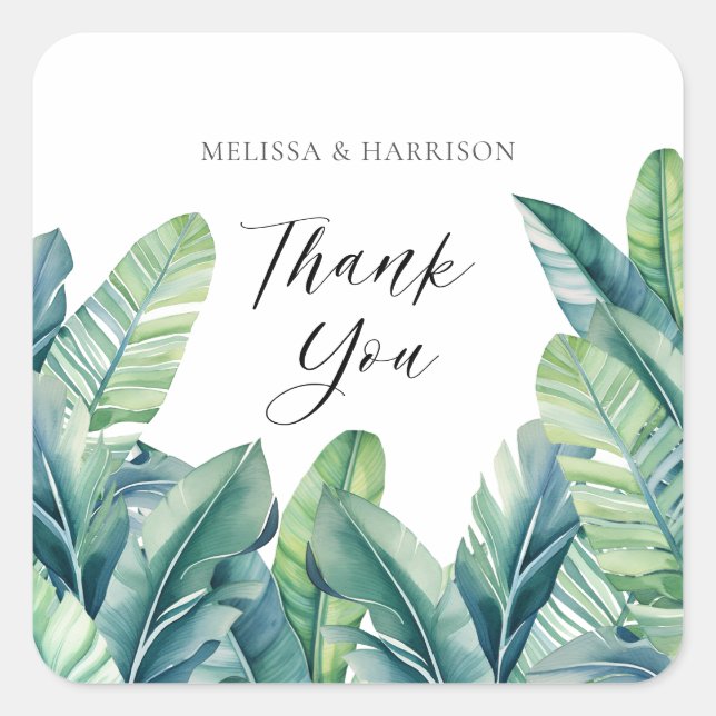 Adesivo Quadrado Folhagem Tropical Exótica Deixa Design de Casament (Frente)