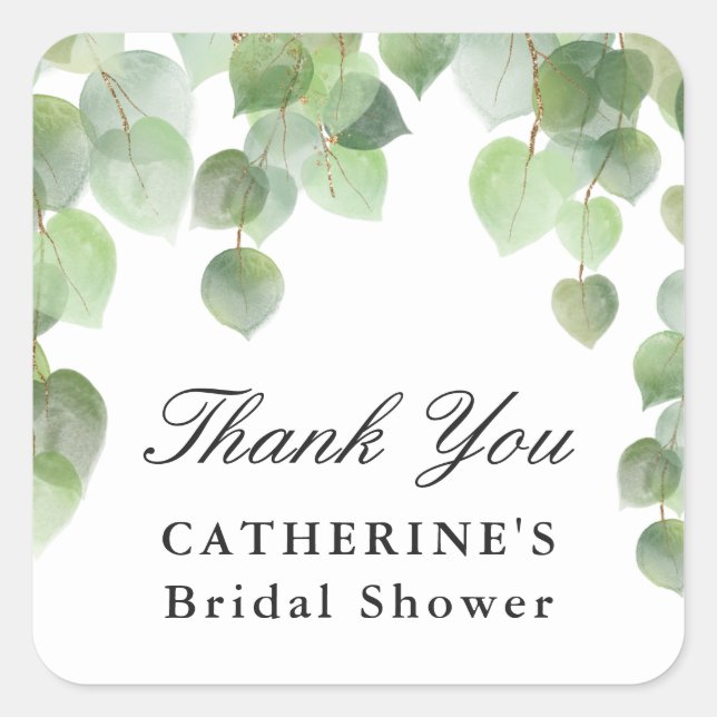 Adesivo Quadrado Folhagem Verde Eucalyptus, Obrigado, Favor (Frente)