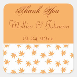 Adesivo Quadrado Folhas amarelas de queda do casamento bengala