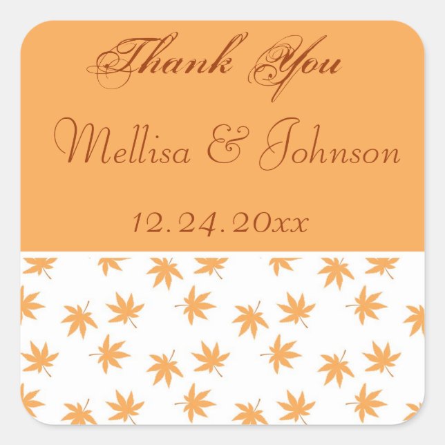 Adesivo Quadrado Folhas amarelas de queda do casamento bengala (Frente)