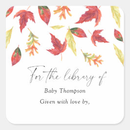 Adesivo Quadrado Folhas caindo outono - Bookplate de chá de bebê