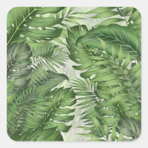 Adesivo Quadrado Folhas da selva tropical: fundo floral sem costura