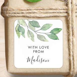 Adesivo Quadrado Folhas de Aquarela Personalizadas