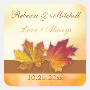 Adesivo Quadrado Folhas de bordo vermelhas do outono do ouro que