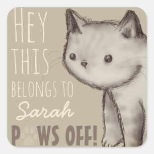 Adesivo Quadrado Folhas de Ilustração de Gato de Cuta Personalizada