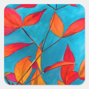 Adesivo Quadrado Folhas de laranja Arte original do outono