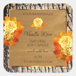 Adesivo Quadrado Folhas de rosa Rotulagem do Produto Grãos de Madei