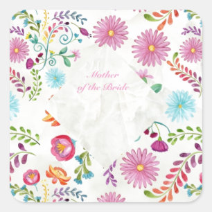 Adesivo Quadrado Folhas Mãe de Noiva - Personalizável