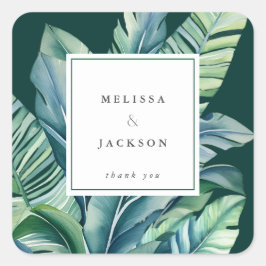 Adesivo Quadrado Folhas Selvagens e Tropicais Folhagem Exótica Verd