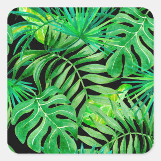 Adesivo Quadrado Folhas Tropicais De Aquarela: Elegância Sem Costur