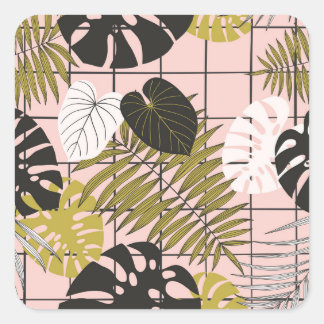 Adesivo Quadrado Folhas tropicais de palma, na moda verão.