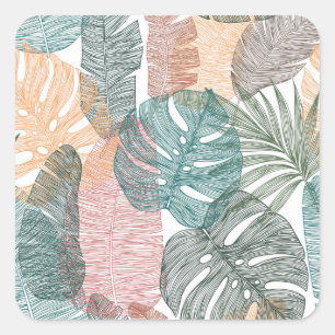 Adesivo Quadrado Folhas tropicais: padrão de colheita desenhado à m