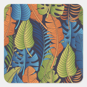 Adesivo Quadrado Folhas tropicais, padrão floral sem costura.