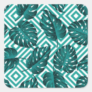 Adesivo Quadrado Folhas Tropicais: Padrão Invisível Floral.