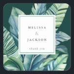 Adesivo Quadrado Folhas Tropicais Selvagens Folhagem Exótica Verde<br><div class="desc">Folhas Tropicais Selvagens Folhagem Exótica Verde Casamento</div>