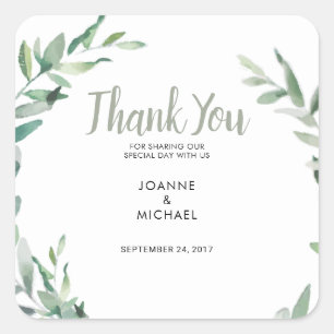 Adesivo Quadrado Folhas verde-oliva da aguarela que Wedding o