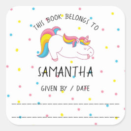 Adesivo Quadrado Folheto do Unicórnio, da biblioteca de, livro