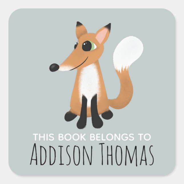 Adesivo Quadrado Folheto 'Este Livro Pertence' Fox Kids Bookplate (Frente)
